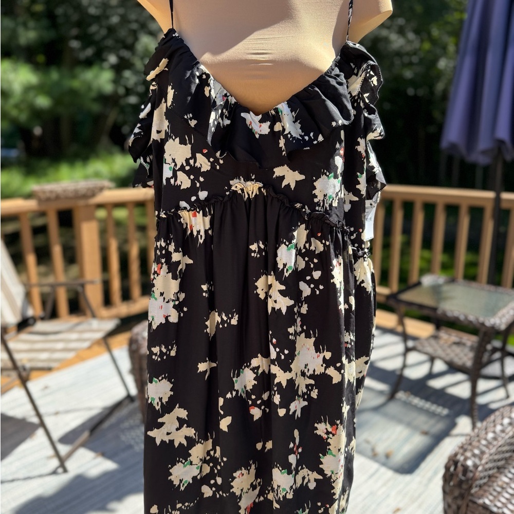 Joie Black/White Floral Mini Summer Ruffle Dress Spaghetti Strap Plus Size 4X - Picture 3 of 14